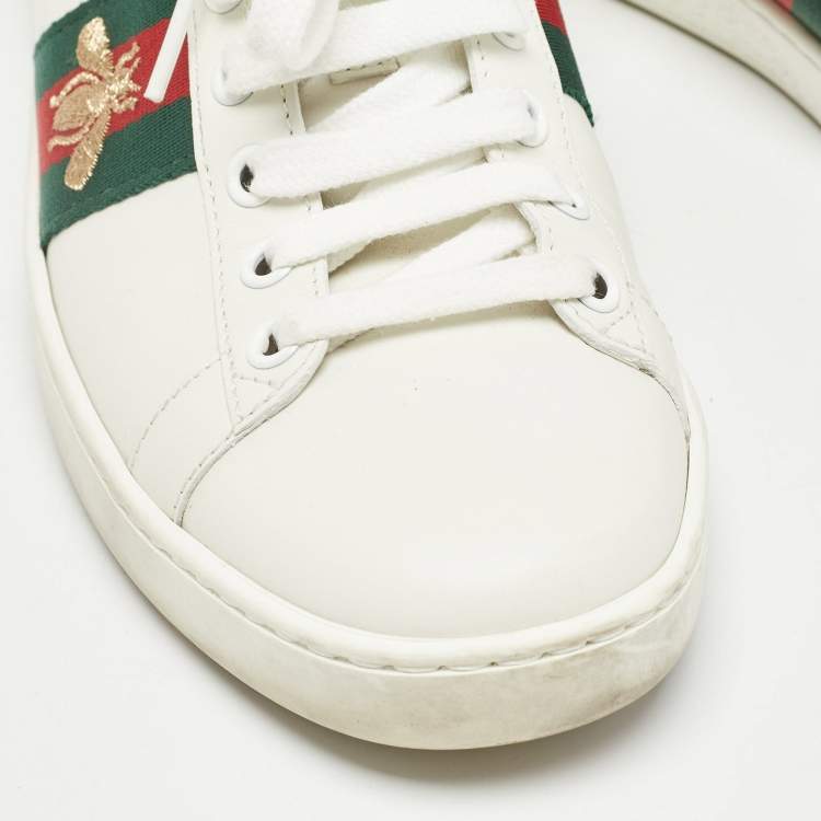 Pre Owned Gucci White Leather Web Ace Sneakers Size 36