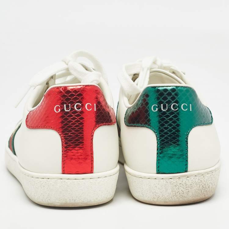 Pre Owned Gucci White Leather Web Ace Sneakers Size 36
