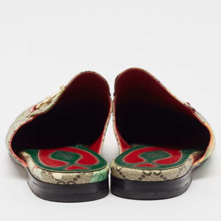 Pre Owned Gucci Beige/Grey Canvas Princetown Mules Size 39.5 