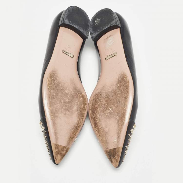 Pre Owned Gucci Black Leather Coline Studded Ballet Flats Size 38
