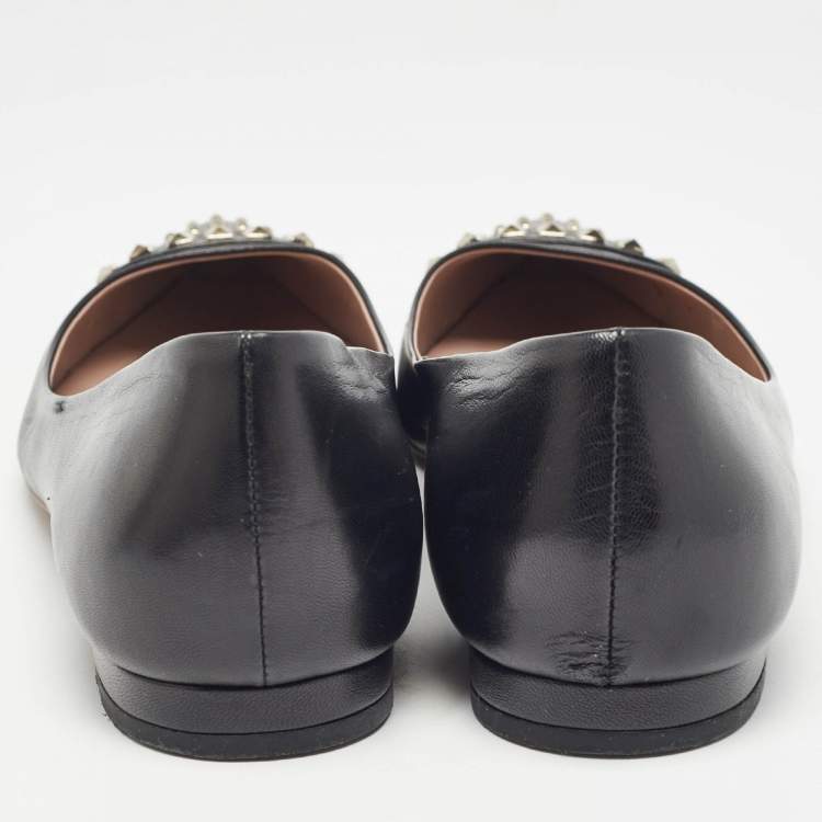 Pre Owned Gucci Black Leather Coline Studded Ballet Flats Size 38