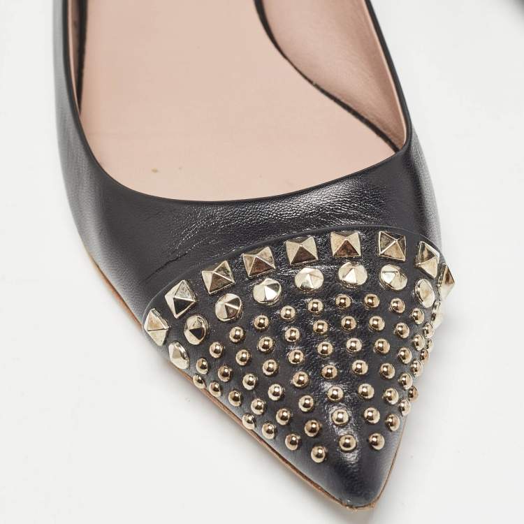 Pre Owned Gucci Black Leather Coline Studded Ballet Flats Size 38