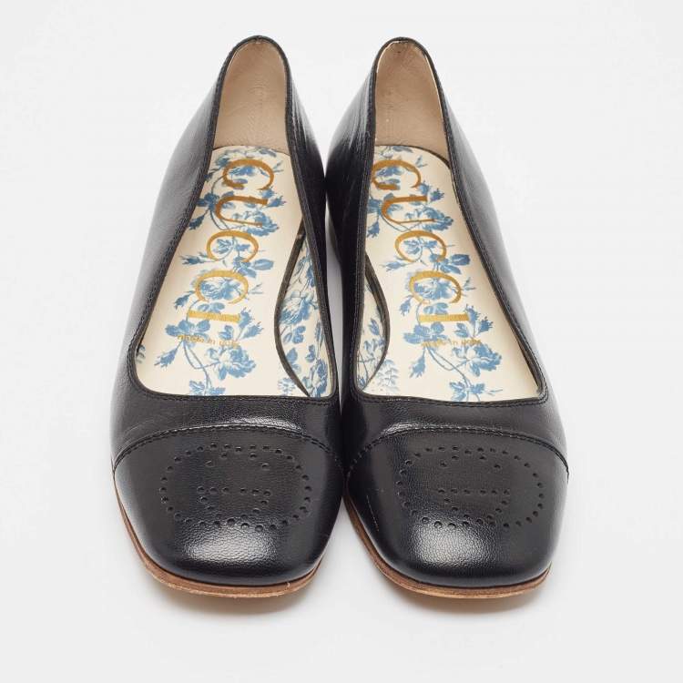 Pre Owned Gucci Black Perforated GG Leather Ballet Flats Size 38