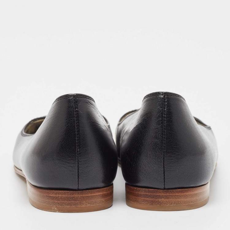 Pre Owned Gucci Black Perforated GG Leather Ballet Flats Size 38