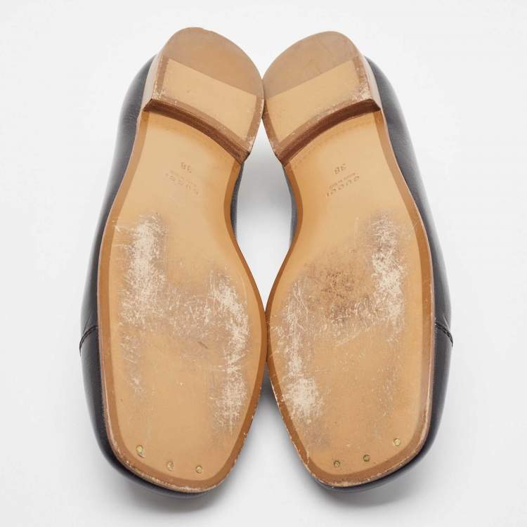 Pre Owned Gucci Black Perforated GG Leather Ballet Flats Size 38