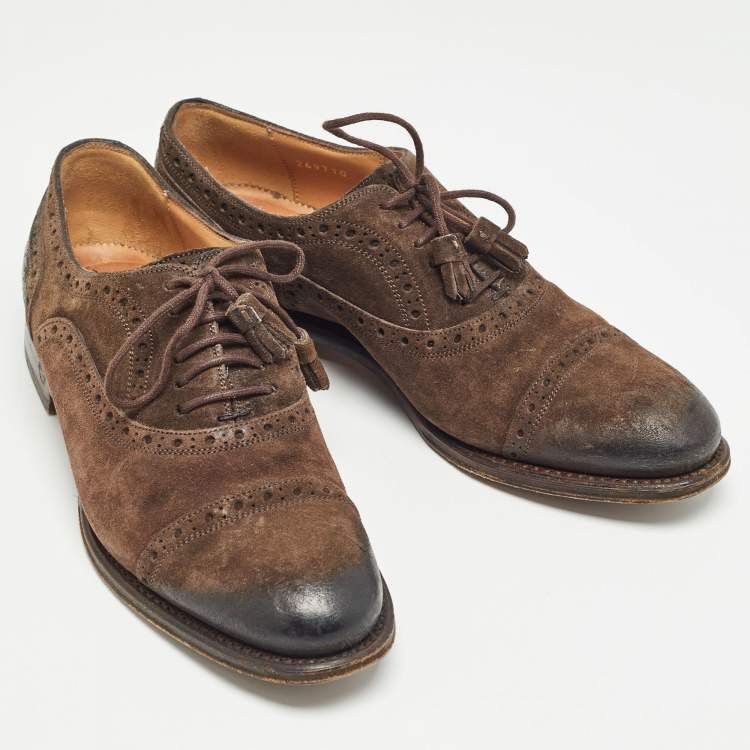 Pre Owned Gucci Brown Suede Brogue Oxfords Size 36.5