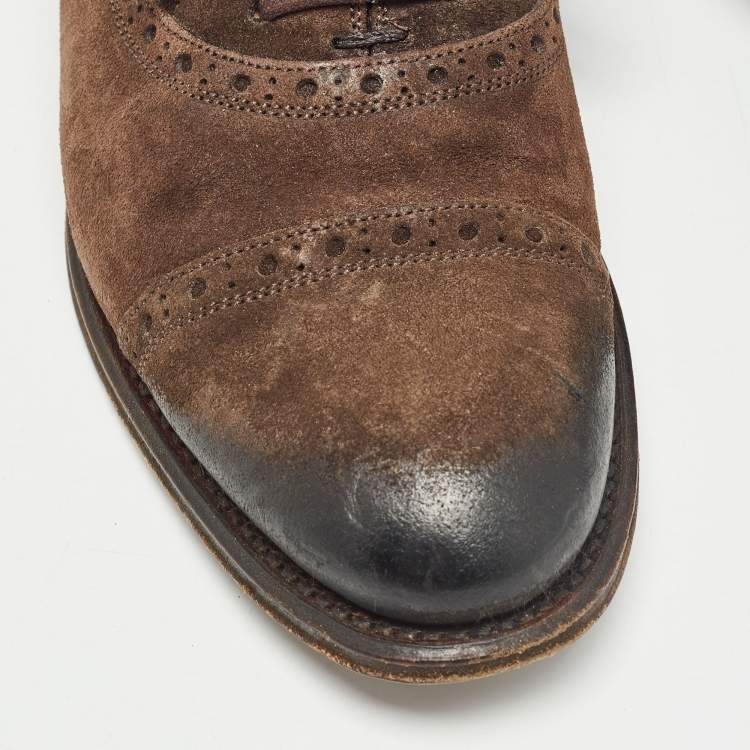 Pre Owned Gucci Brown Suede Brogue Oxfords Size 36.5
