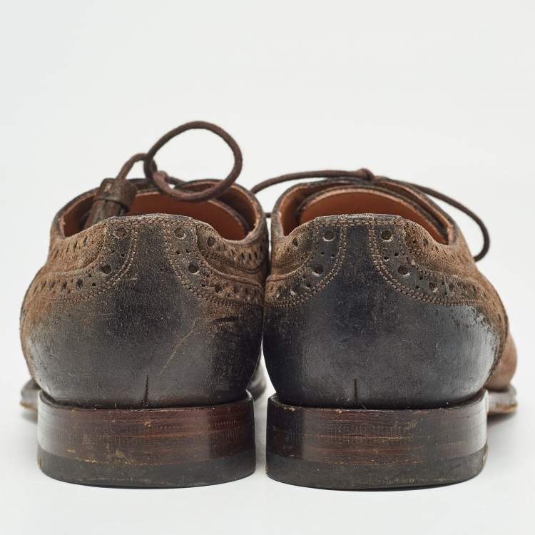Pre Owned Gucci Brown Suede Brogue Oxfords Size 36.5