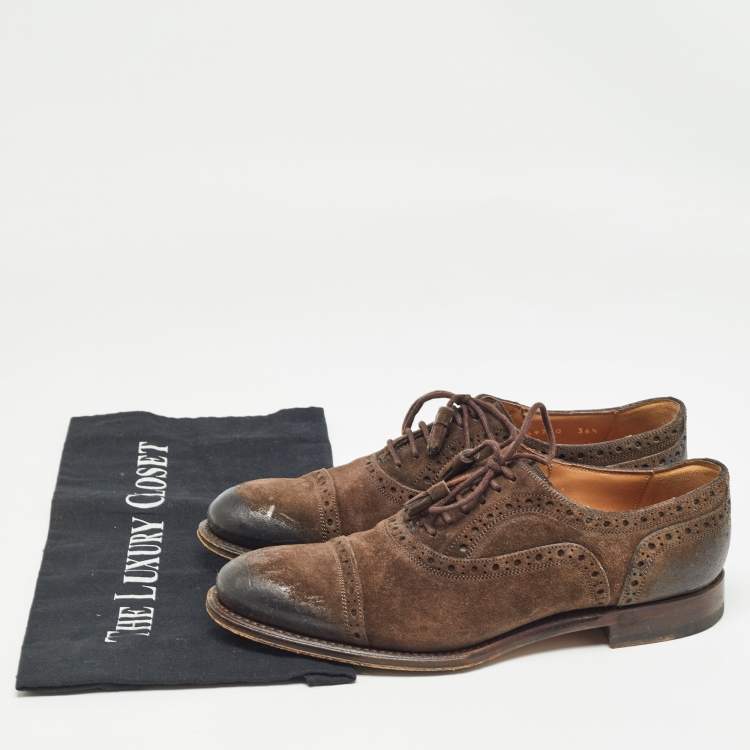 Pre Owned Gucci Brown Suede Brogue Oxfords Size 36.5