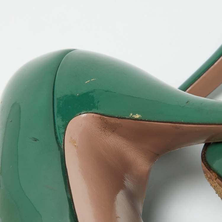 Pre Owned Gucci Green Patent Leather Peep Toe Platform Pumps Size 39