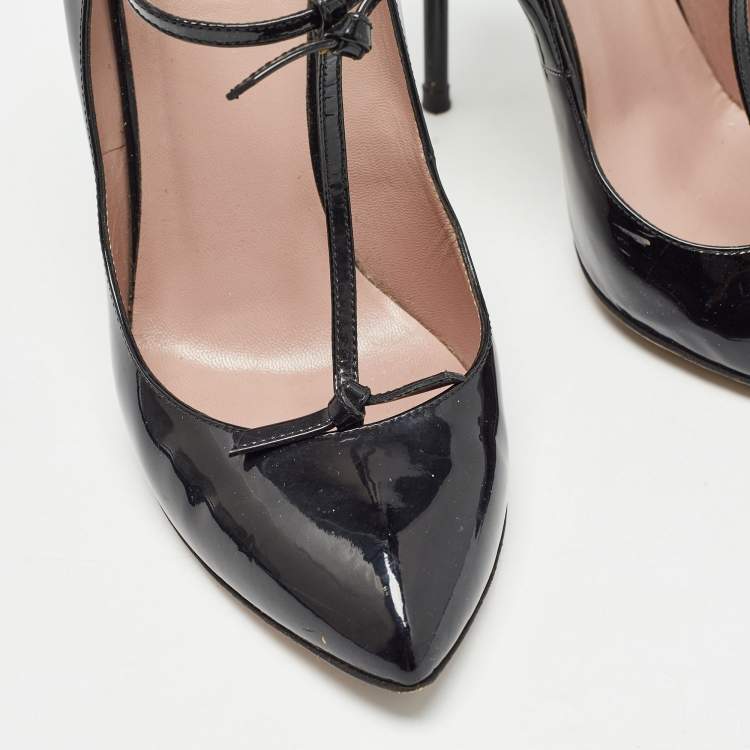 Pre Owned Gucci Black Patent Leather Beverly T Strap Pumps Size 39