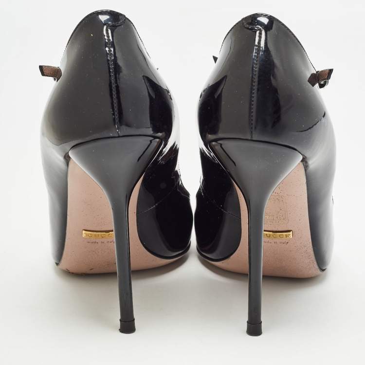 Pre Owned Gucci Black Patent Leather Beverly T Strap Pumps Size 39