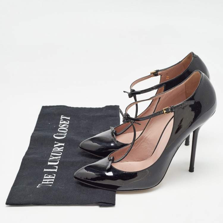 Pre Owned Gucci Black Patent Leather Beverly T Strap Pumps Size 39