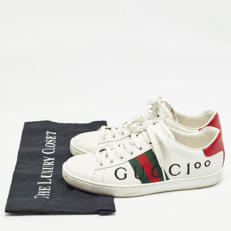Pre Owned Gucci White Leather Web  Ace Low Top Sneakers Size 37