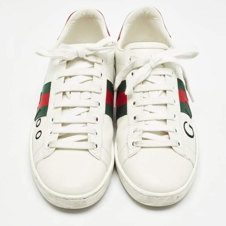 Pre Owned Gucci White Leather Web  Ace Low Top Sneakers Size 37
