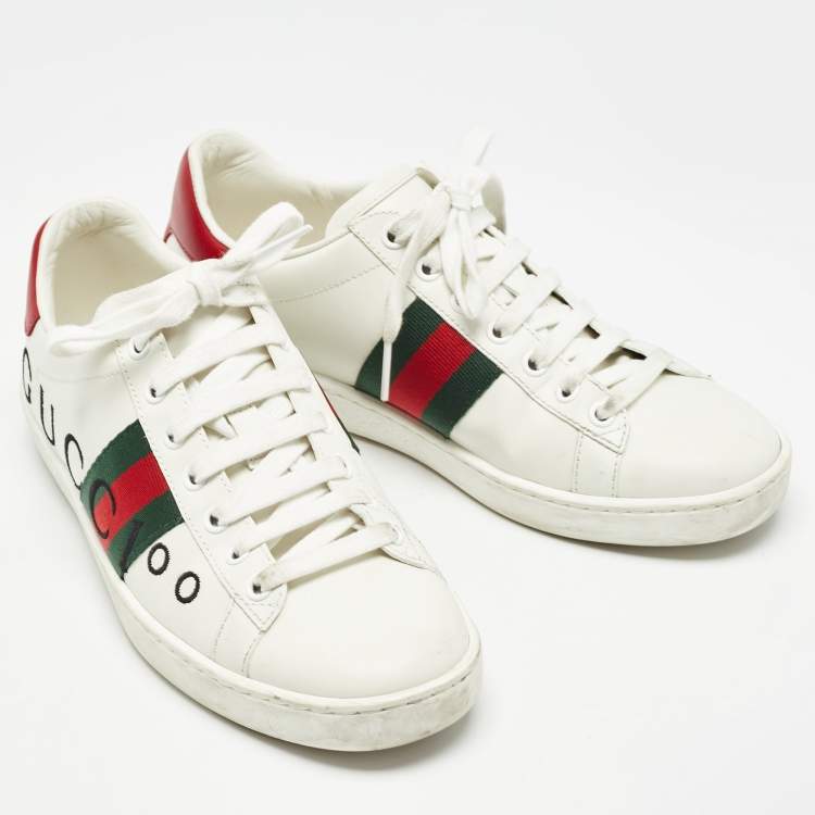 Pre Owned Gucci White Leather Web  Ace Low Top Sneakers Size 37