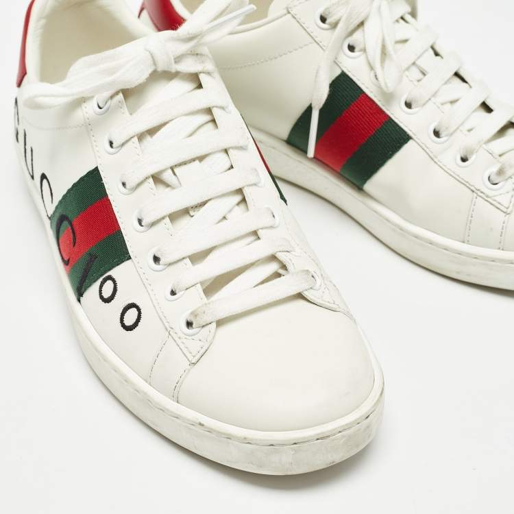 Pre Owned Gucci White Leather Web  Ace Low Top Sneakers Size 37