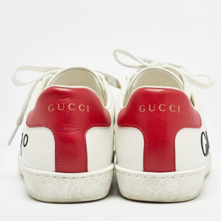 Pre Owned Gucci White Leather Web  Ace Low Top Sneakers Size 37