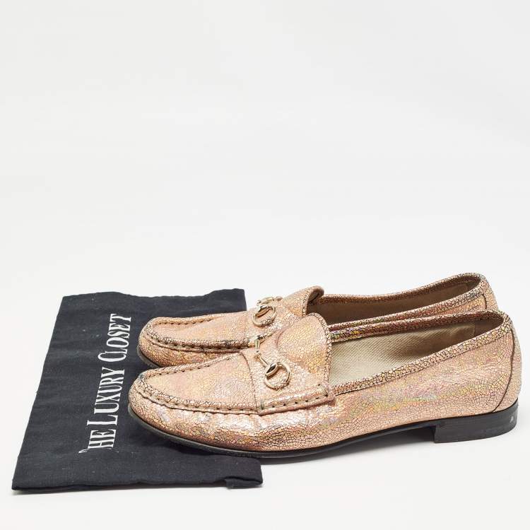 Pre Owned Gucci Metallic Pink Textured Suede Horsebit Loafers Size 40 