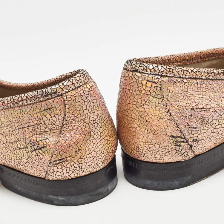 Pre Owned Gucci Metallic Pink Textured Suede Horsebit Loafers Size 40 