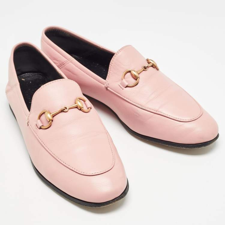 Pre Owned Gucci Pink Leather Jordaan Loafers Size 37