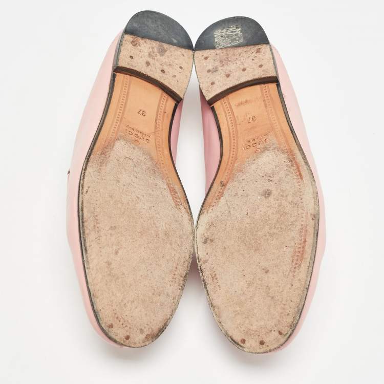 Pre Owned Gucci Pink Leather Jordaan Loafers Size 37