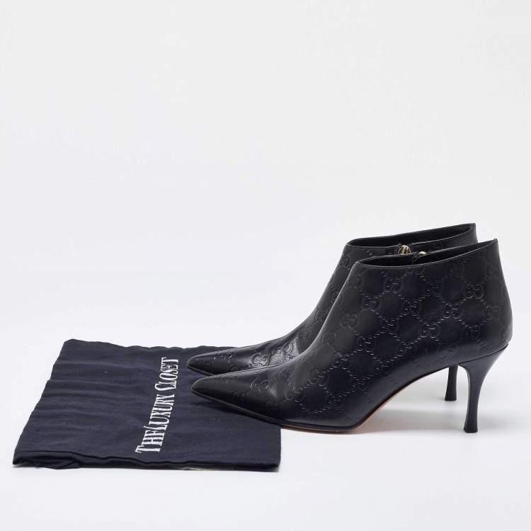 Pre Owned Gucci Black Guccissima Leather Pointed Toe Booties Size 37