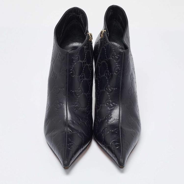 Pre Owned Gucci Black Guccissima Leather Pointed Toe Booties Size 37