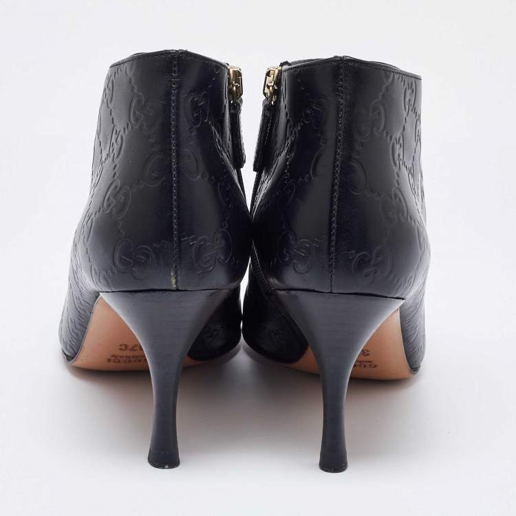 Pre Owned Gucci Black Guccissima Leather Pointed Toe Booties Size 37