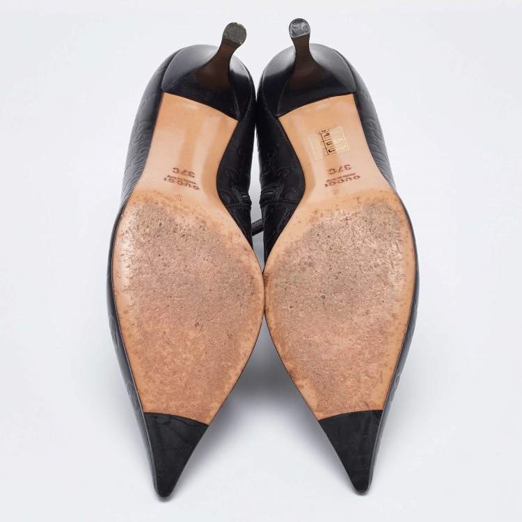 Pre Owned Gucci Black Guccissima Leather Pointed Toe Booties Size 37