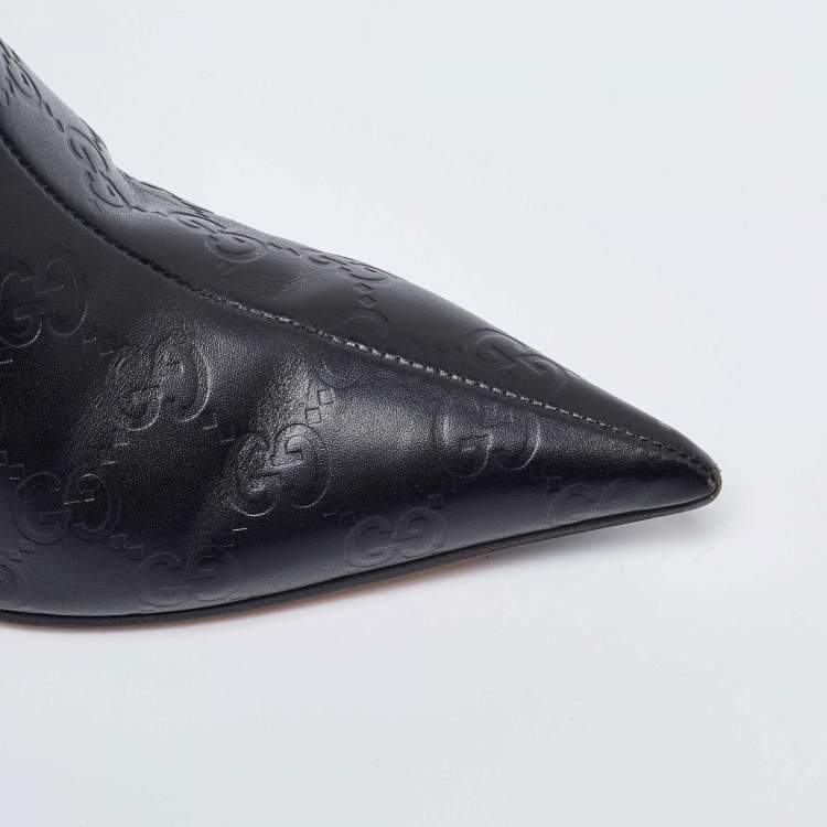 Pre Owned Gucci Black Guccissima Leather Pointed Toe Booties Size 37