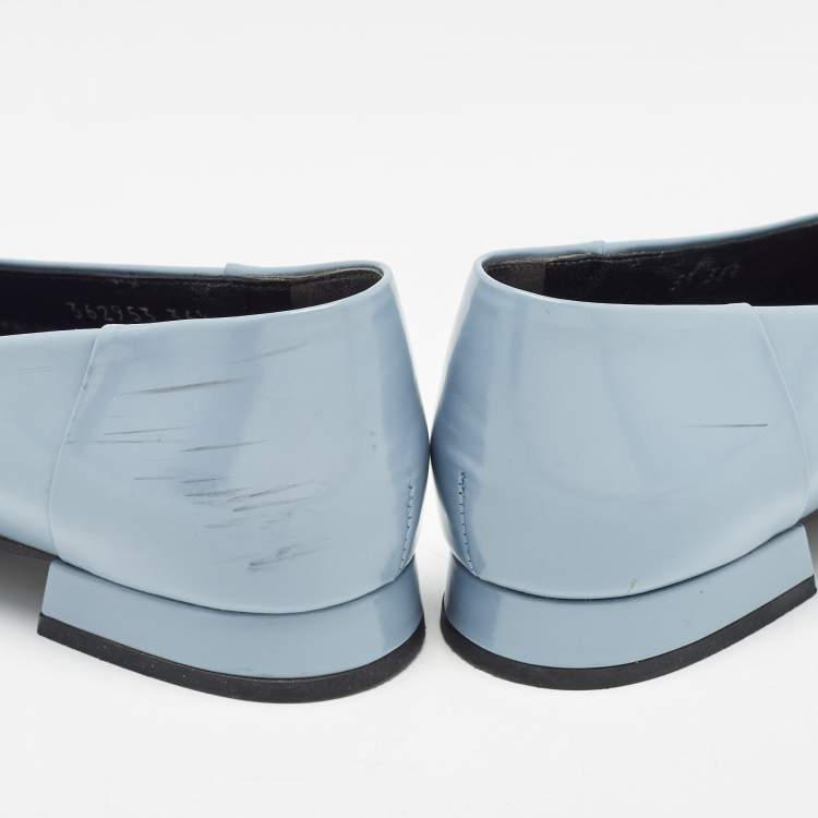 Pre Owned Gucci Light Blue Patent Leather Horsebit Loafers Size 36.5