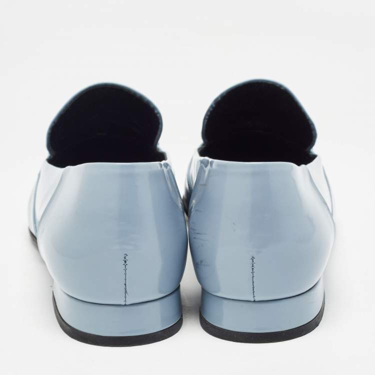 Pre Owned Gucci Light Blue Patent Leather Horsebit Loafers Size 36.5
