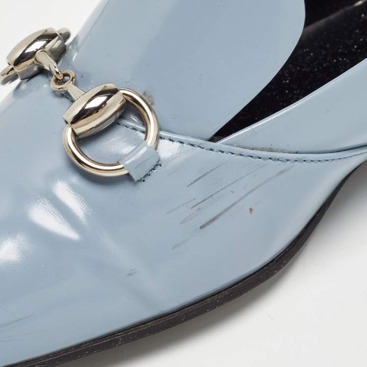Pre Owned Gucci Light Blue Patent Leather Horsebit Loafers Size 36.5