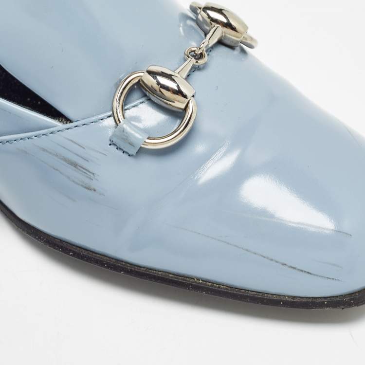 Pre Owned Gucci Light Blue Patent Leather Horsebit Loafers Size 36.5