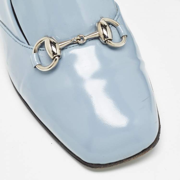 Pre Owned Gucci Light Blue Patent Leather Horsebit Loafers Size 36.5