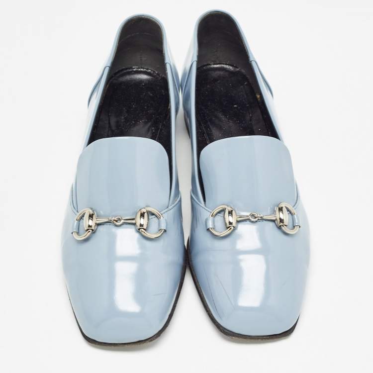 Pre Owned Gucci Light Blue Patent Leather Horsebit Loafers Size 36.5