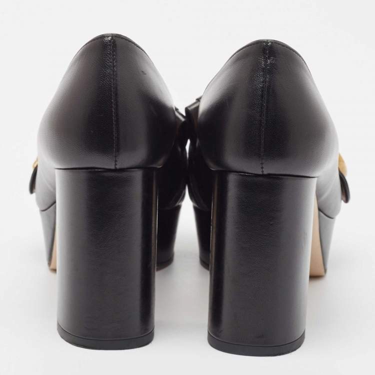 Pre Owned Gucci Black Leather GG Marmont Fringed Platform Pumps Size 36