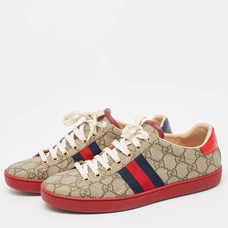 Pre Owned Gucci Beige/Brown GG Supreme Canvas Ace Sneakers Size 37