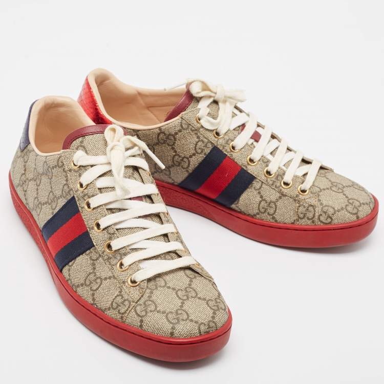 Pre Owned Gucci Beige/Brown GG Supreme Canvas Ace Sneakers Size 37