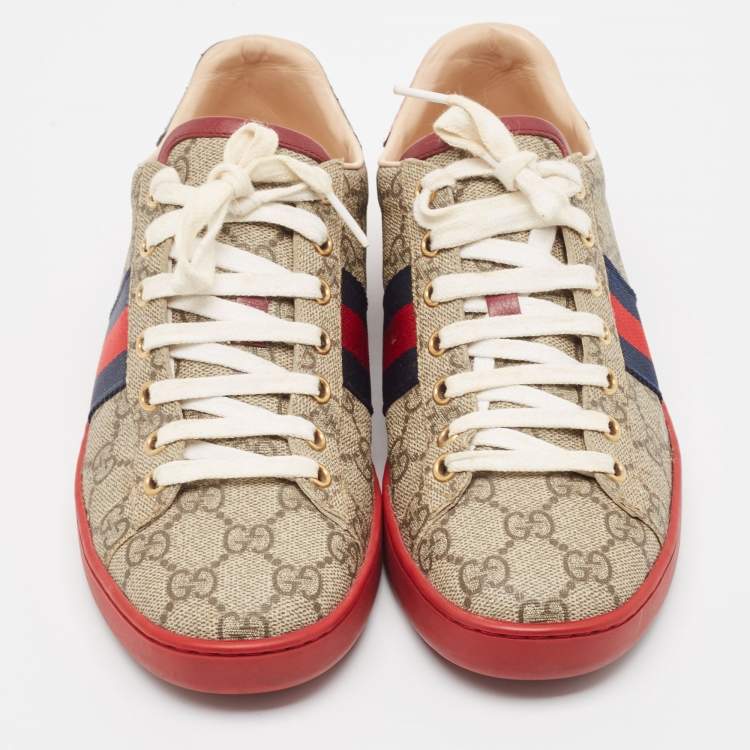 Pre Owned Gucci Beige/Brown GG Supreme Canvas Ace Sneakers Size 37