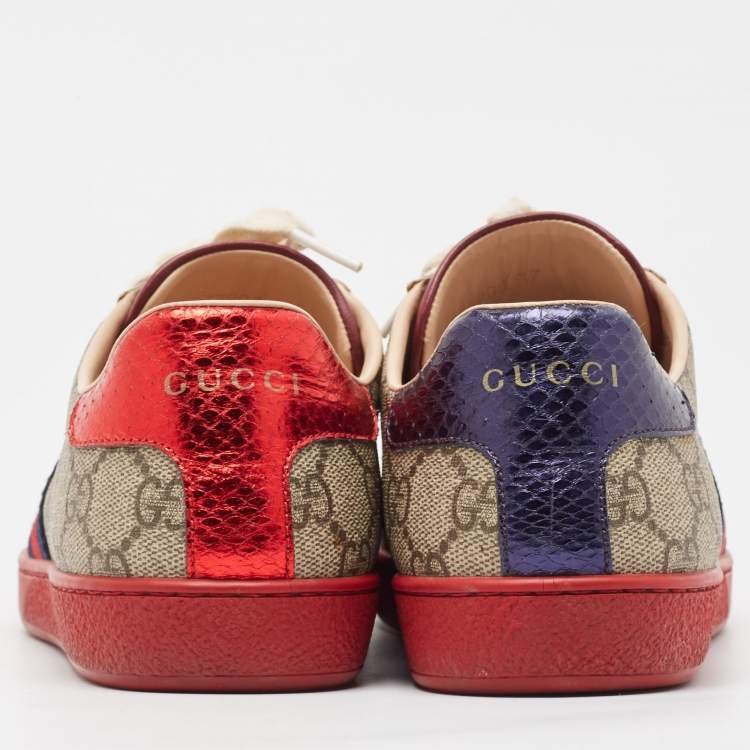 Pre Owned Gucci Beige/Brown GG Supreme Canvas Ace Sneakers Size 37