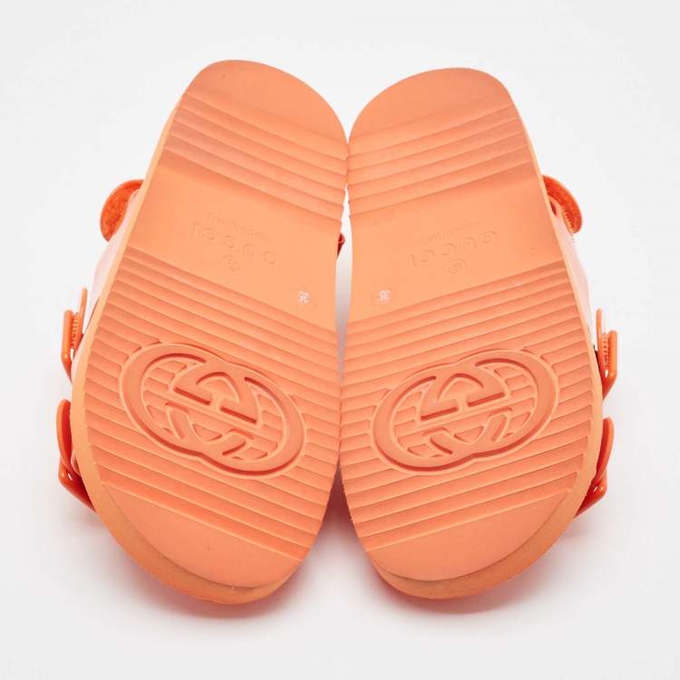 Pre Owned Gucci Orange Rubber Isla Flat Sandals Size 35