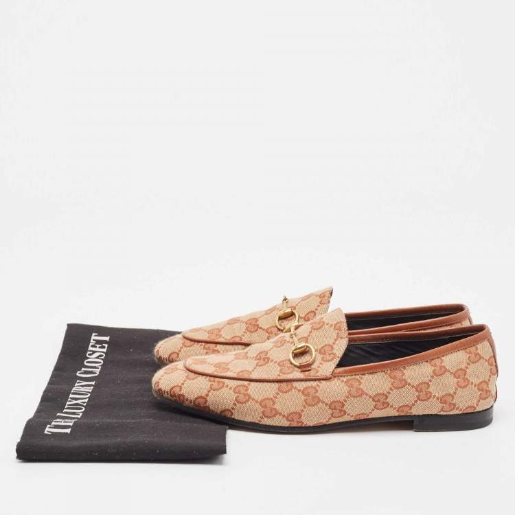 Pre Owned GucciBrown/Beige GG Canvas Jordaan Loafers  Size 38