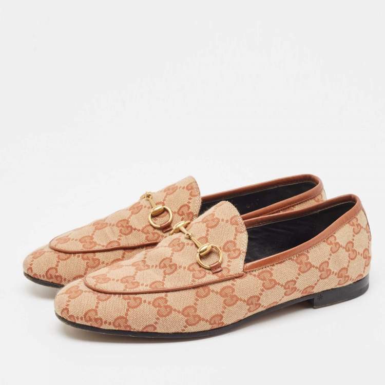 Pre Owned GucciBrown/Beige GG Canvas Jordaan Loafers  Size 38