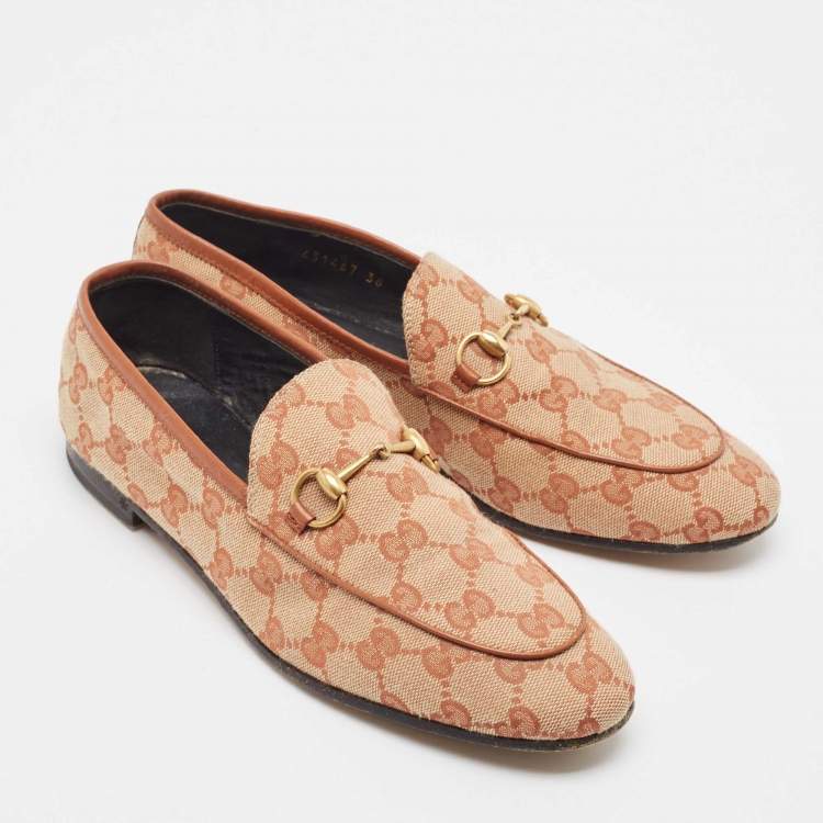 Pre Owned GucciBrown/Beige GG Canvas Jordaan Loafers  Size 38