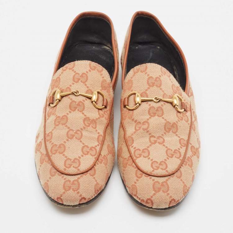 Pre Owned GucciBrown/Beige GG Canvas Jordaan Loafers  Size 38