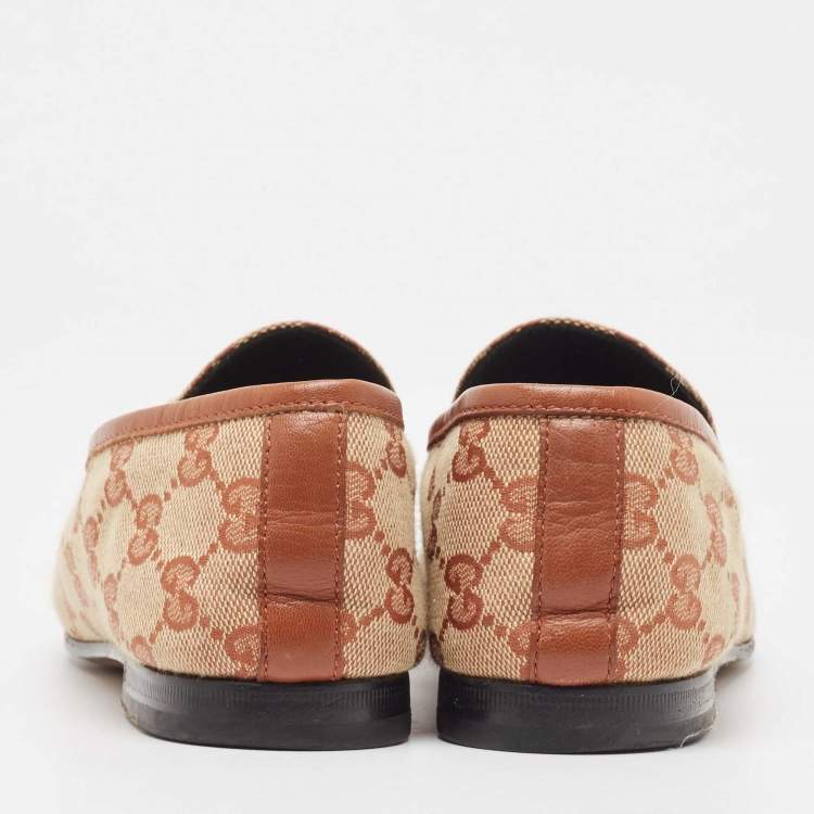 Pre Owned GucciBrown/Beige GG Canvas Jordaan Loafers  Size 38