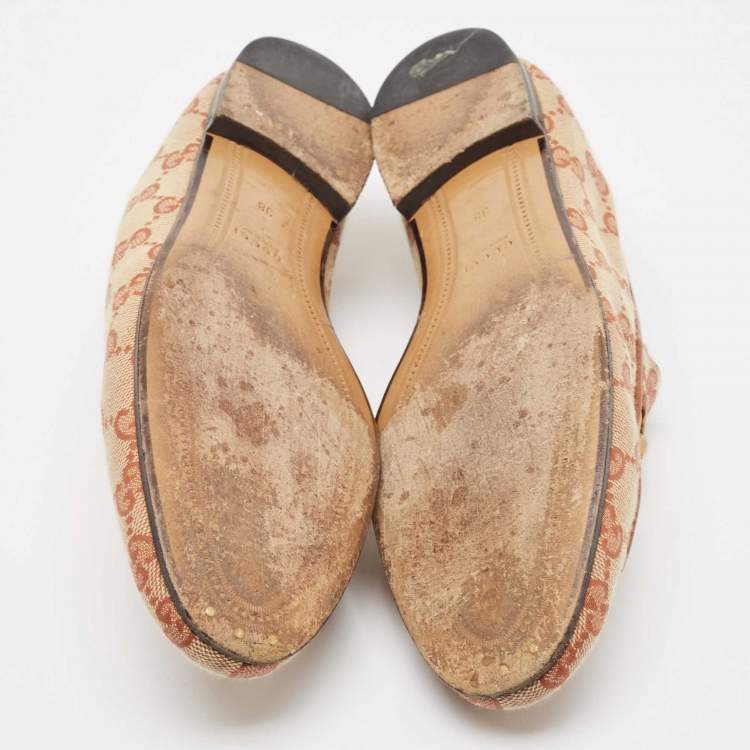 Pre Owned GucciBrown/Beige GG Canvas Jordaan Loafers  Size 38