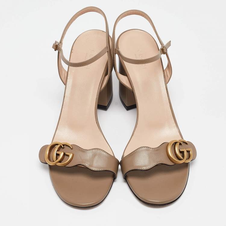 Pre Owned Gucci Brown Leather GG Marmont  Ankle Strap Sandals Size 41